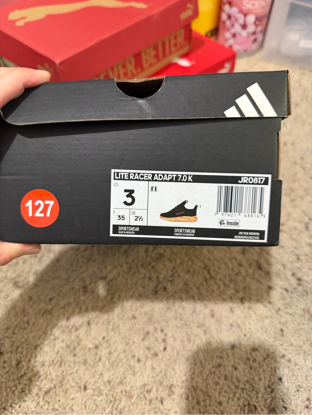 adidas Kids Lite Racer Adapt 7.0 K - Black with Pink and Yellow Accent